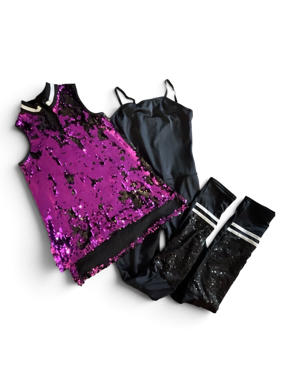 Weissman LC Sparkle Purple Sequin Tank Dress with Black Unitard Leggings